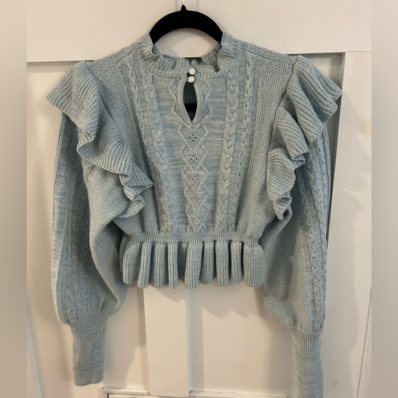 MAJORELLE Langley Cable Ruffle Sweater in Baby Blue - Picture 5 of 6